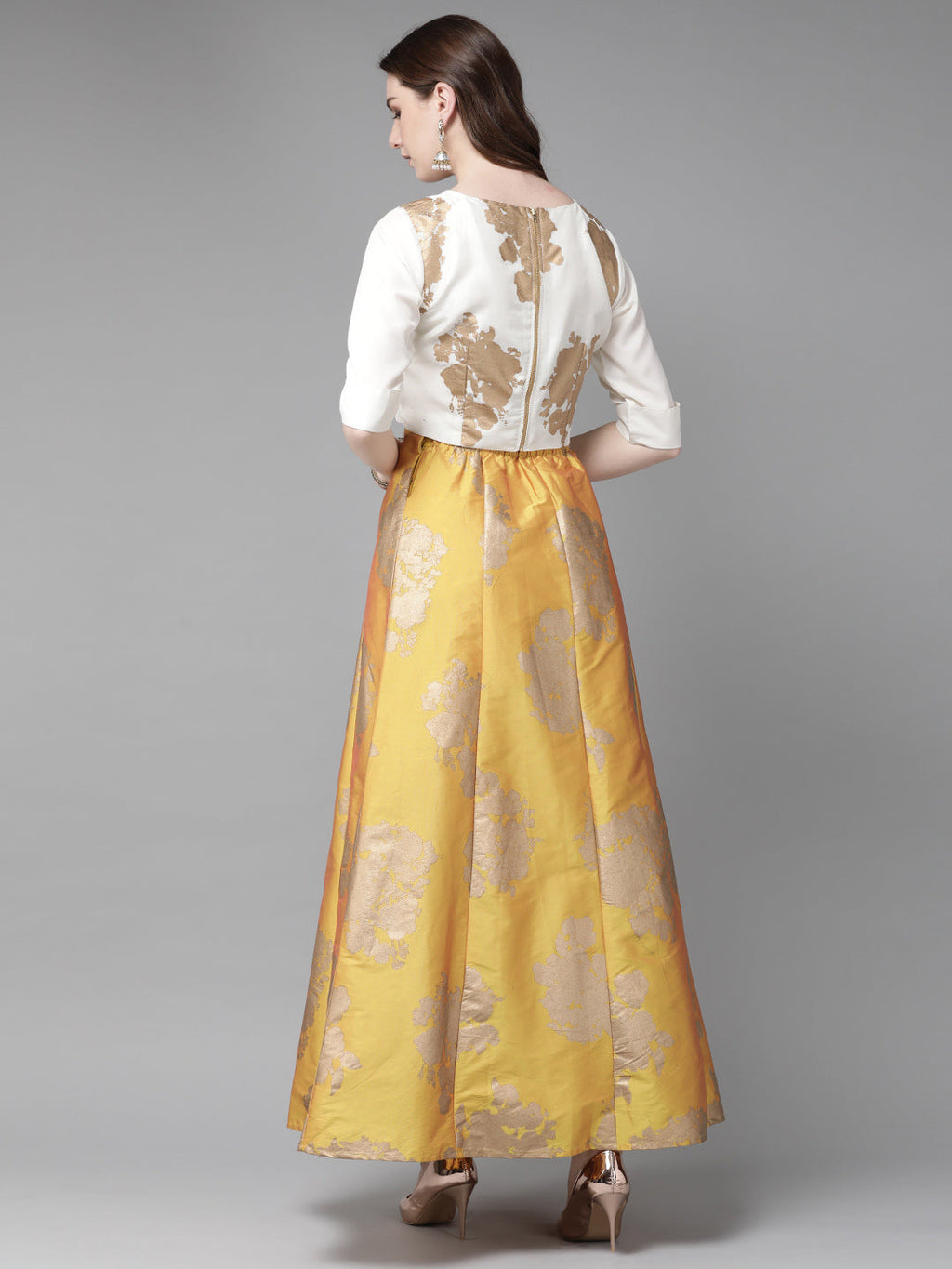 Juniper Women Mustard Dupion Printed Flared Lehenga Choli Sets - Distacart