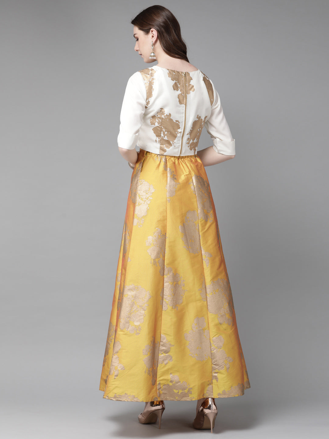 Juniper Women Mustard Dupion Printed Flared Lehenga Choli Sets - Distacart