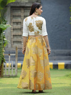 Juniper Women`s Mustard Dupion Printed Flared Lehenga Choli Sets - Distacart
