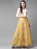 Juniper Women Mustard Dupion Printed Flared Lehenga Choli Sets - Distacart