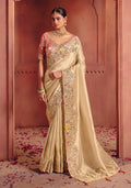 Monjolika Fashion Cream Silk Blend Embroidered Saree - Distacart