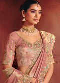 Monjolika Fashion Pink Silk Blend Embroidered Saree - Distacart