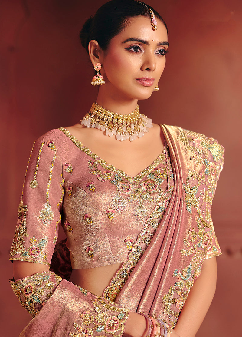 Monjolika Fashion Pink Silk Blend Embroidered Saree - Distacart