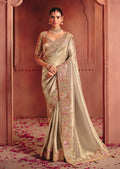 Monjolika Fashion Beige Silk Blend Embroidered Saree - Distacart