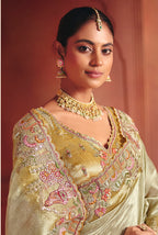 Monjolika Fashion Pista Green Silk Blend Embroidered Saree - Distacart