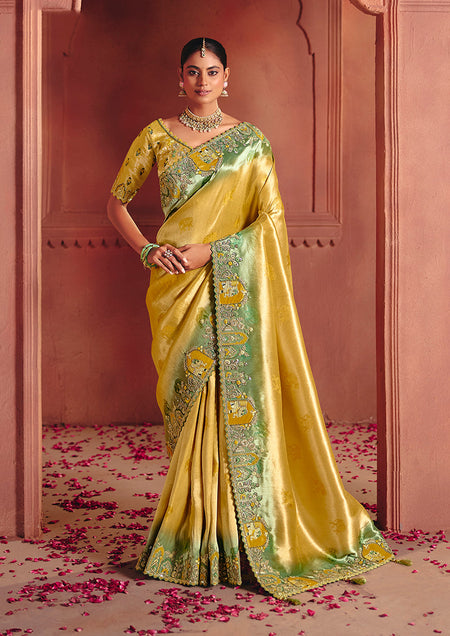 Monjolika Fashion Mustard Silk Blend Embroidered Saree