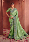 Monjolika Fashion Jacquard Sea Green Embroidered Wedding Saree - Distacart