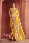 Monjolika Fashion Yellow Silk Blend Embroidered Saree - Distacart