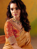 Monjolika Fashion Peach Embroidered Silk Blend Saree - Distacart