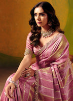 Monjolika Fashion Onion Pink Embroidered Jacquard Saree - Distacart