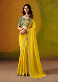 Monjolika Fashion Yellow Embroidered Silk Blend Saree - Distacart