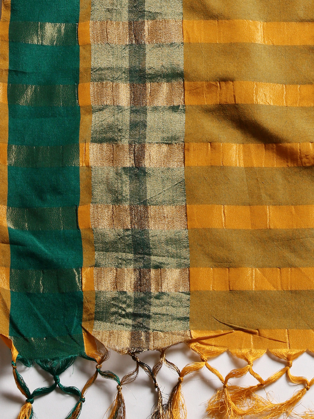 Saree Mall Mustard Yellow & Green Solid Saree - Distacart