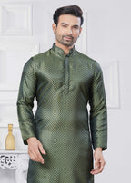 Joban Fashion Men's Jacquard Silk Green Printed Kurta Pyjama set