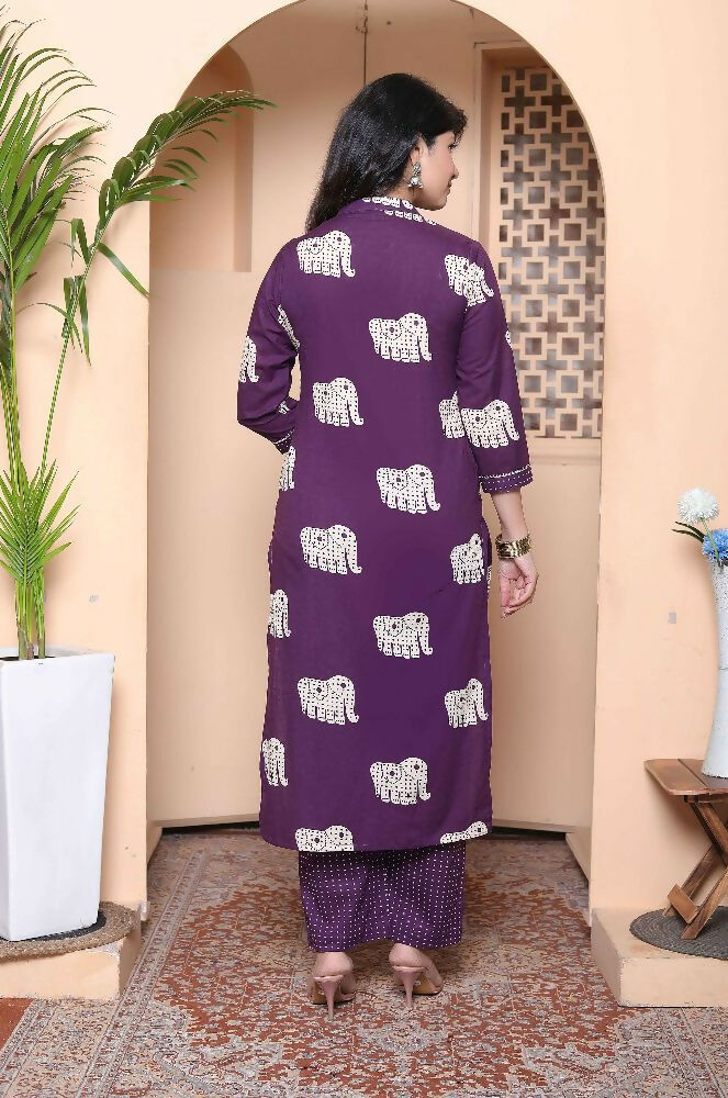 Miravan Womens Purple Printed Kurta With Palazzo - Distacart