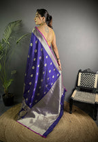 Joban Fashion Purple Banarasi Soft Lichi Silk Paisley Saree - Distacart