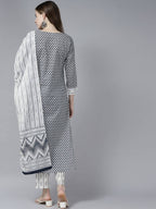 Yufta Women Black White Ethnic Motifs Pure Cotton Kurta with Palazzo and Dupatta