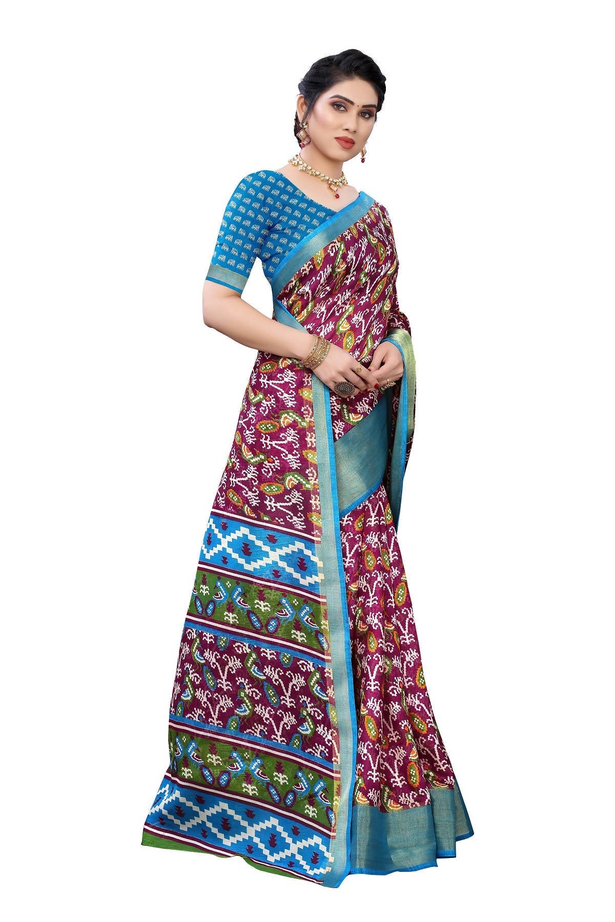 Vamika Beautiful Purple Linen Jari Border Saree (JANKI PURPLE) - Distacart