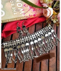 Tehzeeb Creations Women's Silver Colour Oxidised Necklace Set With Mirror Work