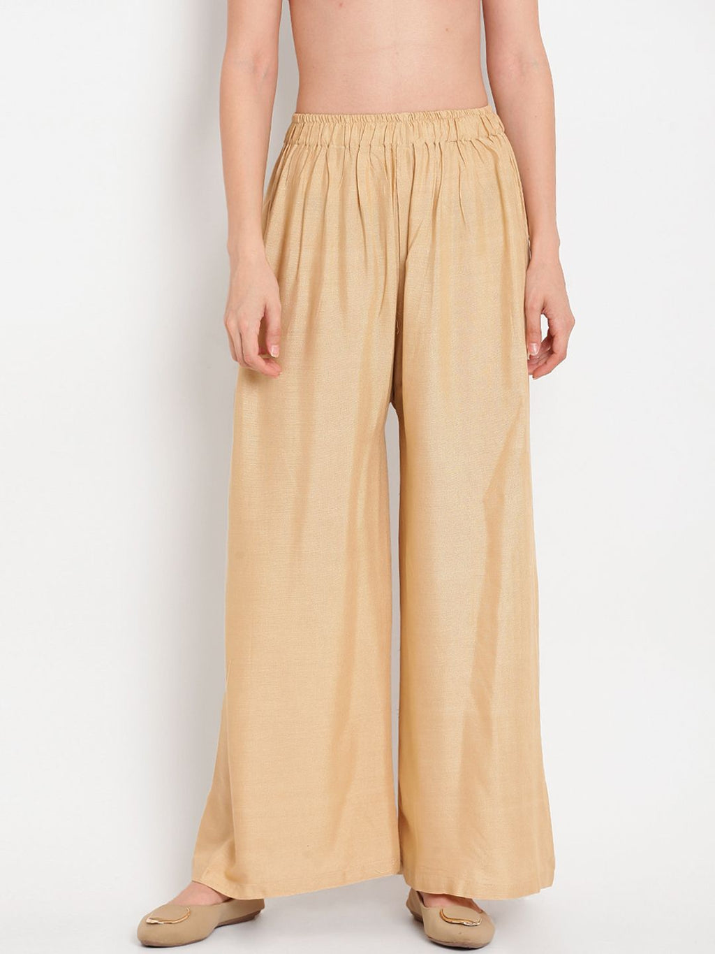TAG 7 Women Beige Solid Straight Palazzos