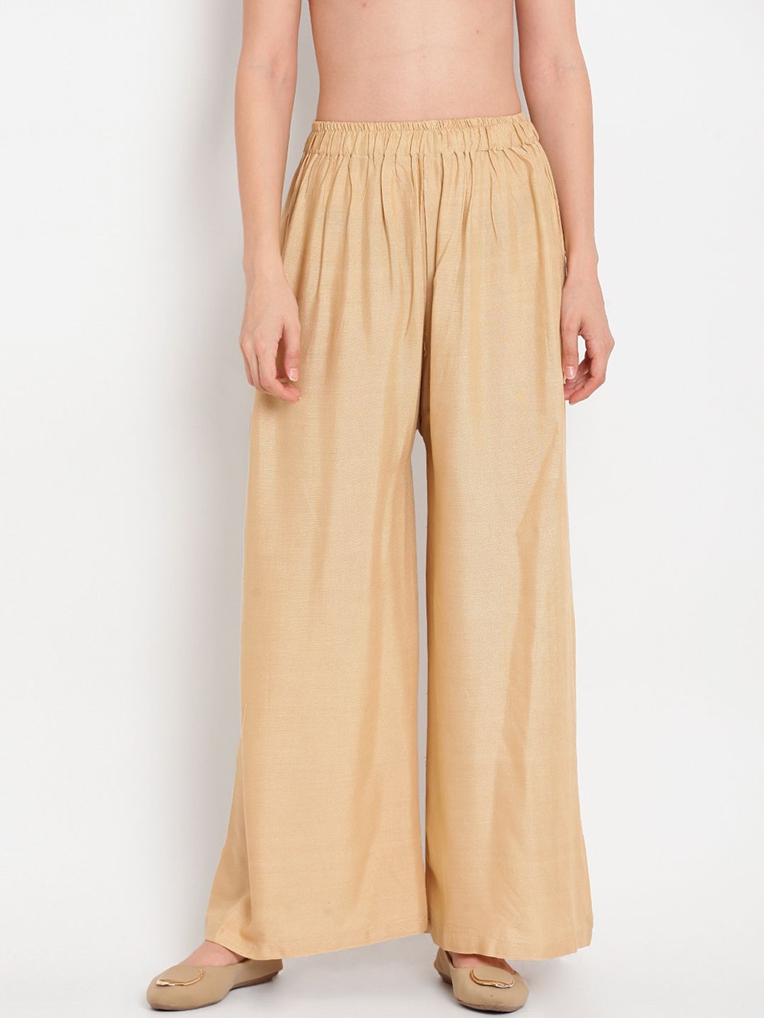 TAG 7 Women Beige Solid Straight Palazzos