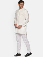 Sethukrishna Men Cream-Coloured Striped Pure Cotton Kurta with Pyjamas - Distacart