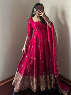 Teeya Creation Red Fendy Silk Designer Heavy Work Wedding Wear Long Gown - Distacart