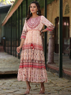 Juniper Women's Peach Georgette Floral Embroderied Maxi Dress - Distacart