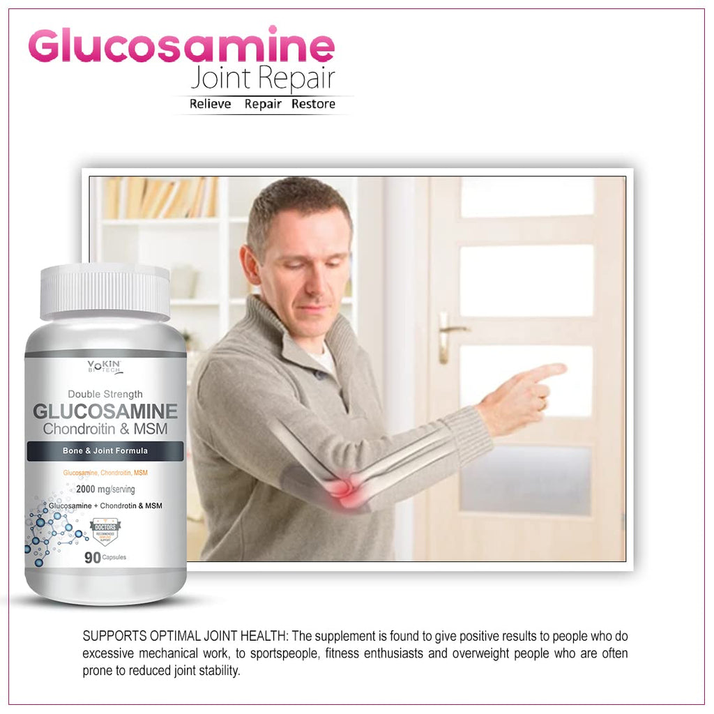 Vokin Biotech Glucosamine 1000mg, MSM 500mg & Chondroitin 500mg Support Joint Pain & Joint Strength (Glucosamine)