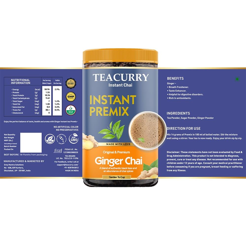 Teacurry Ginger Instant Tea Premix - Premium Ginger Premix Tea with Real Ginger - Distacart