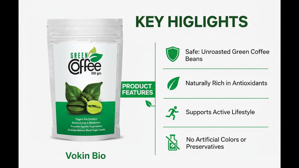 Vokin Biotech Organic Green Coffee Beans Unroasted Arabica Coffee Supports Weight Loss Management (500 Gram)-