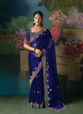 Monjolika Fashion Fancy Fabric Embroidered Saree in Royal Blue - Distacart