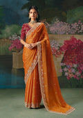 Monjolika Fashion Fancy Fabric Embroidered Saree in Orange - Distacart