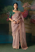 Monjolika Fashion Fancy Fabric Embroidered Saree in Dusty Pink - Distacart