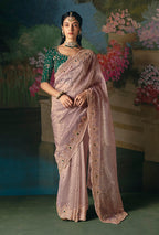 Monjolika Fashion Fancy Fabric Embroidered Saree in Dusty Pink - Distacart