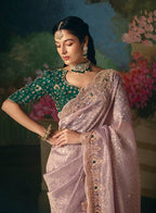 Monjolika Fashion Fancy Fabric Embroidered Saree in Dusty Pink - Distacart