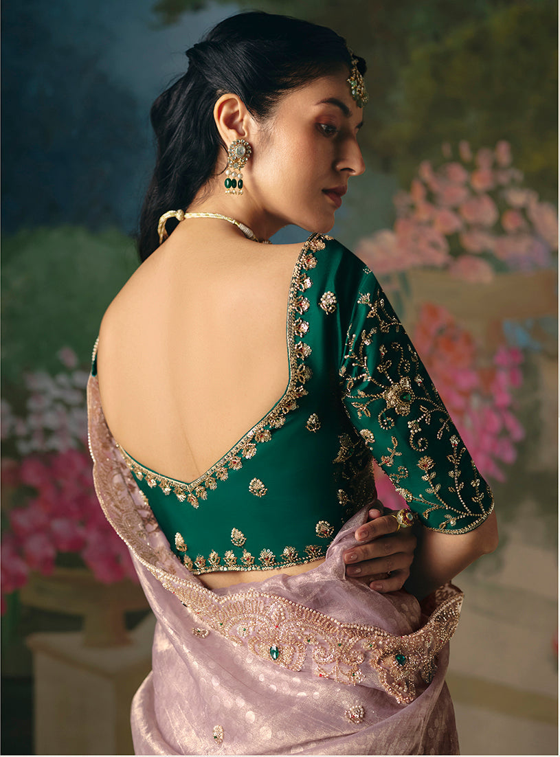 Monjolika Fashion Fancy Fabric Embroidered Saree in Dusty Pink - Distacart