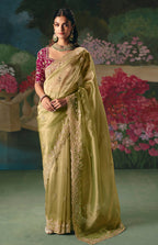 Monjolika Fashion Fancy Fabric Embroidered Saree in Pista Green - Distacart