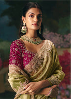 Monjolika Fashion Fancy Fabric Embroidered Saree in Pista Green - Distacart