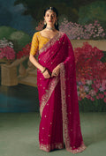 Monjolika Fashion Fancy Fabric Embroidered Saree in Rani Pink - Distacart