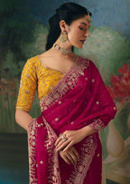 Monjolika Fashion Fancy Fabric Embroidered Saree in Rani Pink - Distacart