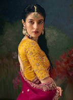 Monjolika Fashion Fancy Fabric Embroidered Saree in Rani Pink - Distacart