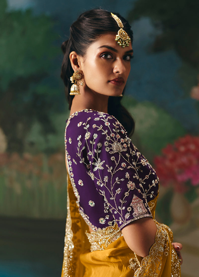 Monjolika Fashion Fancy Fabric Embroidered Saree in Mustard - Distacart