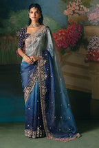 Monjolika Fashion Fancy Fabric Embroidered Saree in Blue - Distacart