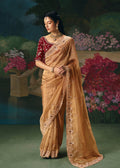 Monjolika Fashion Fancy Fabric Embroidered Saree in Peach - Distacart