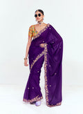 Monjolika Fashion Fancy Fabric Embroidered Purple Saree