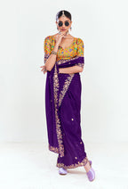 Monjolika Fashion Fancy Fabric Embroidered Purple Saree