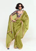 Monjolika Fashion Fancy Fabric Embroidered Olive Green Saree