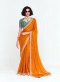 Monjolika Fashion Fancy Fabric Embroidered Orange Saree