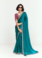 Monjolika Fashion Fancy Fabric Embroidered Teal Saree