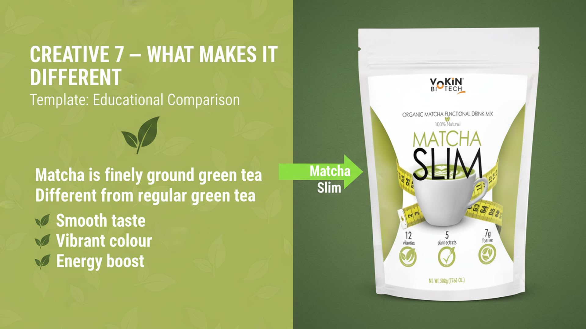 Vokin Biotech Matcha Green Tea Powder Supports Weight Loss Management | Rich In Antioxidants (500 gram)